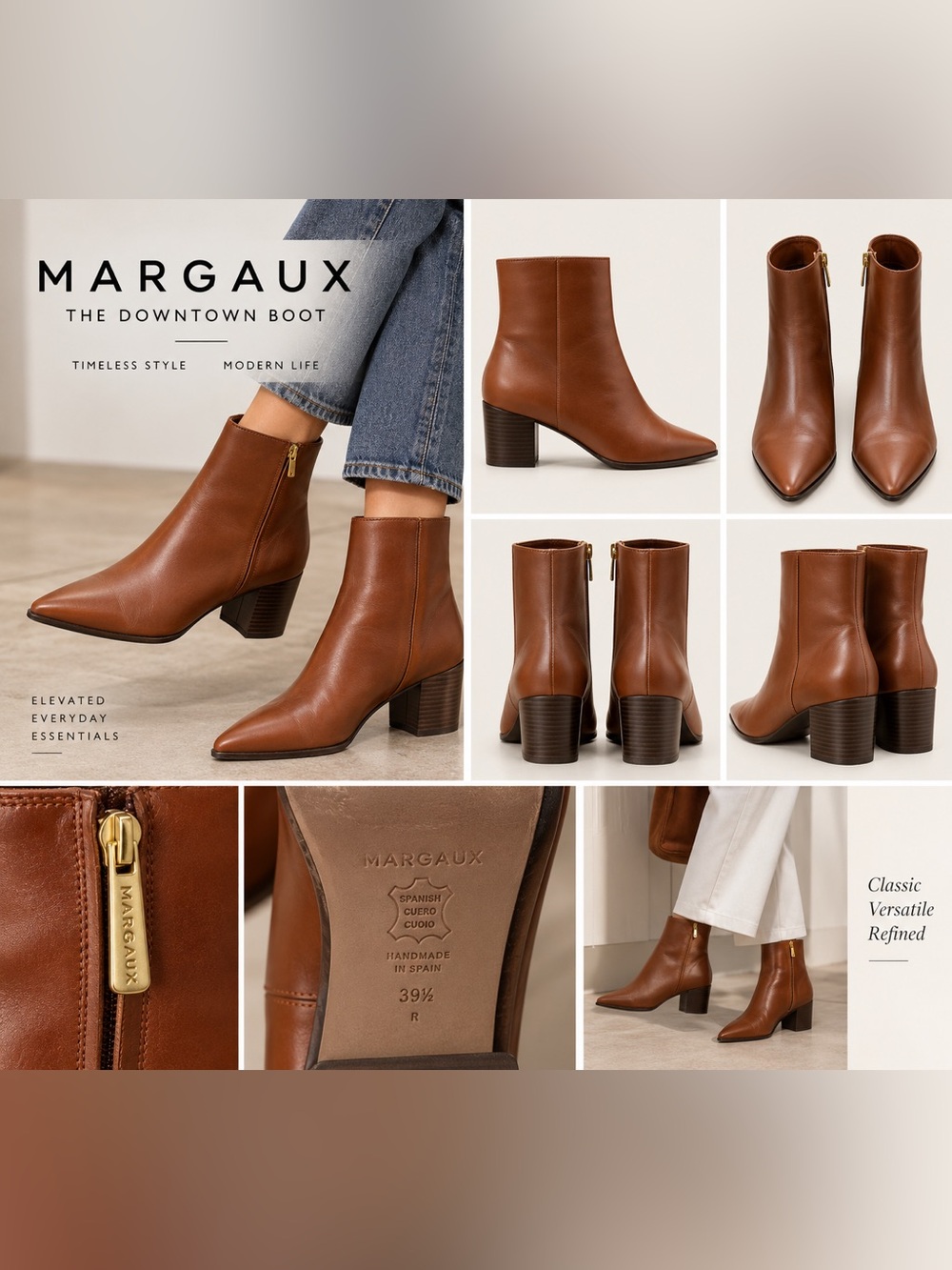 Margaux The Downtown Brown Leather Ankle Boots 39.5 US 9